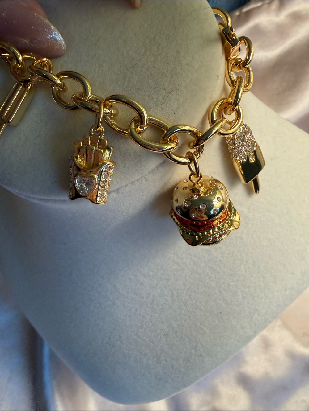 kate spade Gold-Tone Fast Food Charm Bracelet with Burger & Fry Charms